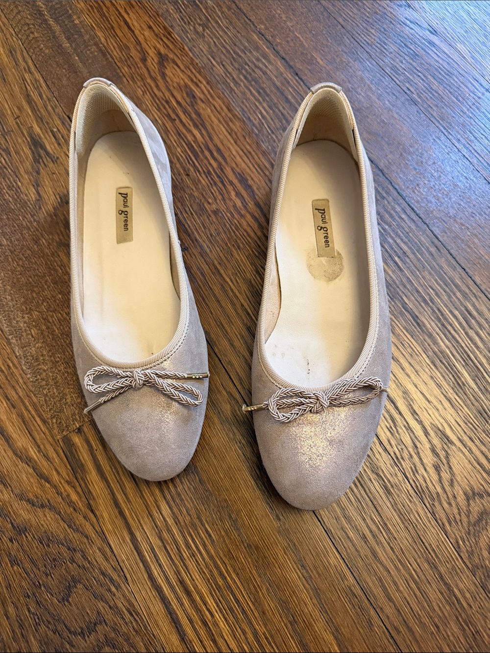 Paul Green Metallic Taupe Rope-Bow Ballet Flats